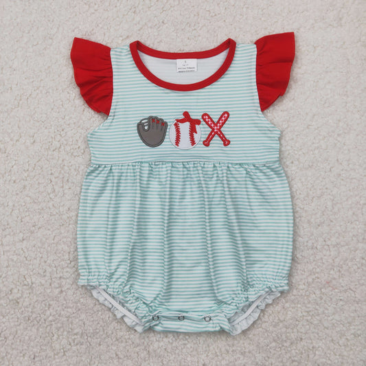 RTS NO MOQ SR2892 Embroidery Glove Baseball Blue Striped Flying Sleeve Vest Bodysuit