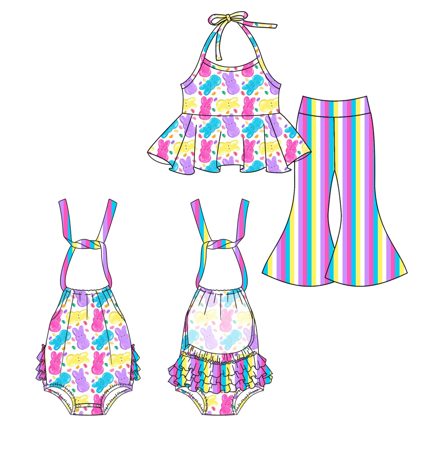 25.11.6 custom each style moq 5 eta 6-8 week Sibling Sister bunny floral baby girl short sleeve shorts sets and rompers match family design