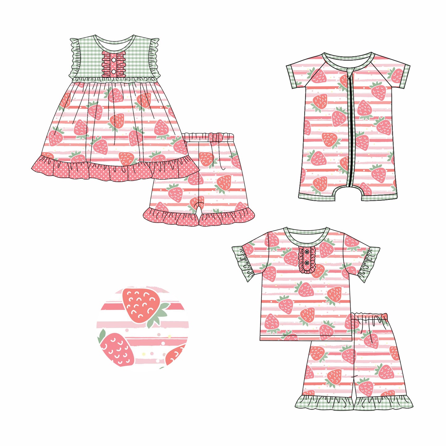 3.12 custom each style moq 5eta 4-6week Sibling Sister strawberry baby girl short sleeve shorts sets and sets 2 and boy romper match design