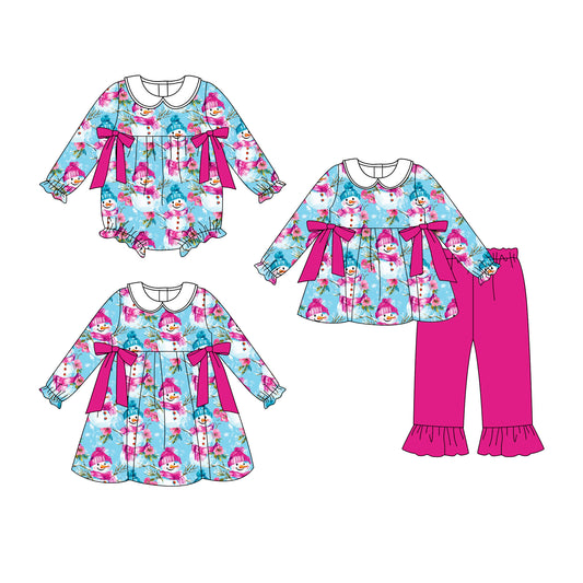 25.6.25 custom each style moq 5eta 4-6week Sibling Sisters Christmas baby girl long sleeve pants sets and dress and rompers match family design
