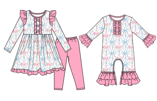 25.6.30 custom each style moq 5eta 4-6week Sibling Sisters Christmas bow baby girl long sleeve pants sets and rompers match family design