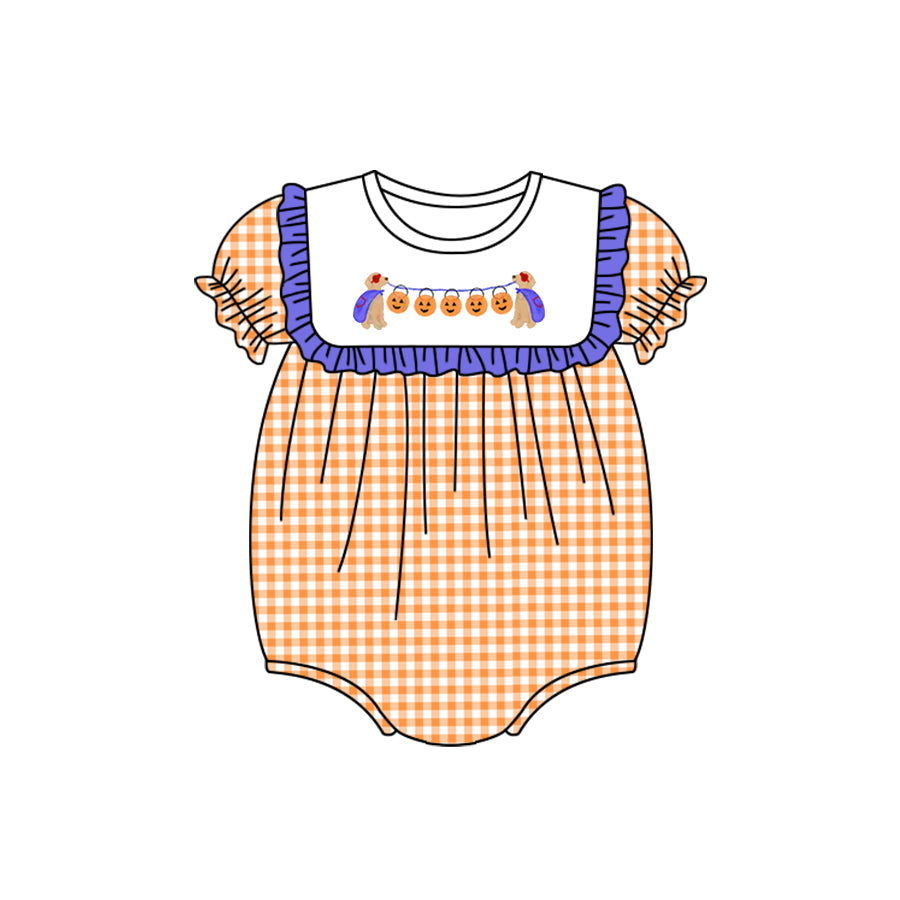 5.18custom each style moq 5eta 4-5week Sibling Sister Halloween pumpkin print green stripe stripe girls and boys outfits and baby romper match family design