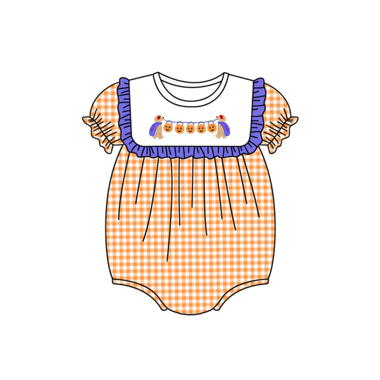 5.18custom each style moq 5eta 4-5week Sibling Sister Halloween pumpkin print green stripe stripe girls and boys outfits and baby romper match family design