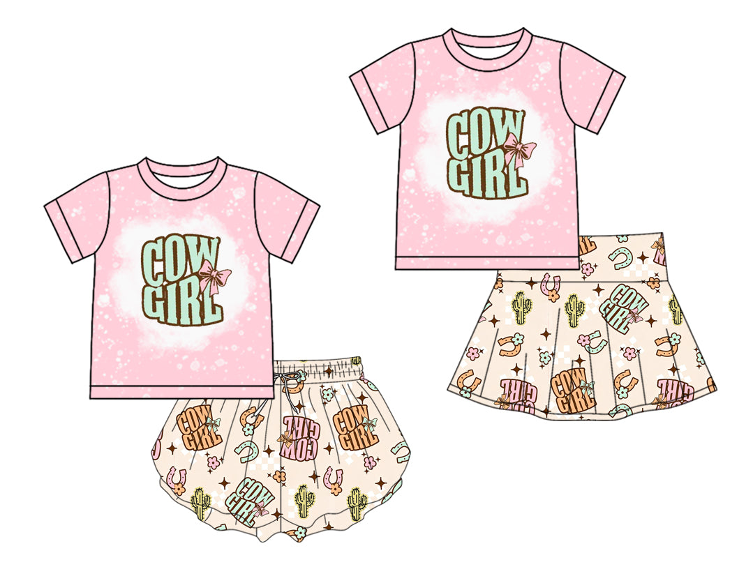 Custom moq 5 mix size Sibling pink Baby Girl's Short-Sleeved Top And Pleated Skirt Yoga Set Comfortable Two-Piece Outfit for Little Girls
