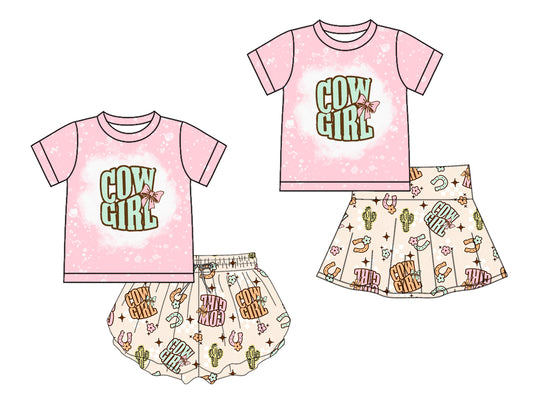 Custom moq 5 mix size Sibling pink Baby Girl's Short-Sleeved Top And Pleated Skirt Yoga Set Comfortable Two-Piece Outfit for Little Girls