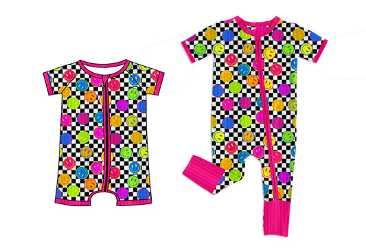 25.6.4 custom each style moq 5eta 4-6week Sibling Sisters smiley baby girl short sleeve romper and long sleeve romper match family design