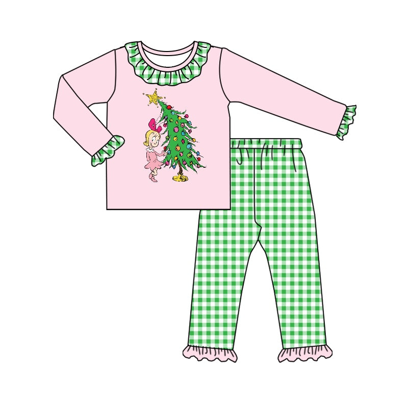 5.16custom each style moq 5eta 4-5week Sibling Sister Christmas style animated character print pink and green boys outfits and baby romper match family design