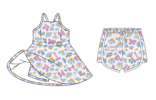 26.1.16 custom each style moq 5 eta 6-8week Sibling Sister bow floral baby short sleeve dress and shorts match design