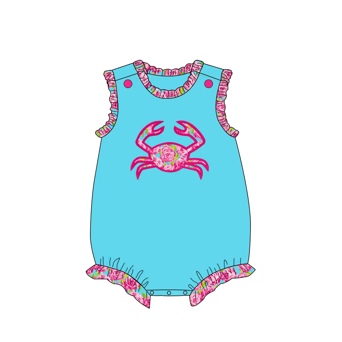 5.21custom each style moq 5eta 4-5week Sibling Sister flower crab print green and blue girls and boys outfits and baby romper match family design