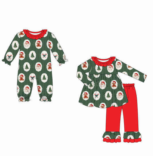 25.6.16 custom each style moq 5eta 4-6week Sibling Sisters Christmas trees baby girl long sleeve pants sets and rompers match family design