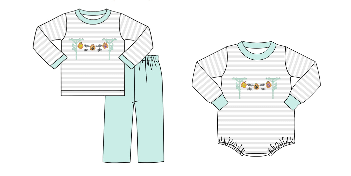 25.5.15 custom each style moq 5eta 4-6week Sibling Sisters pumpkin baby boy long sleeve pants sets and rompers match family design