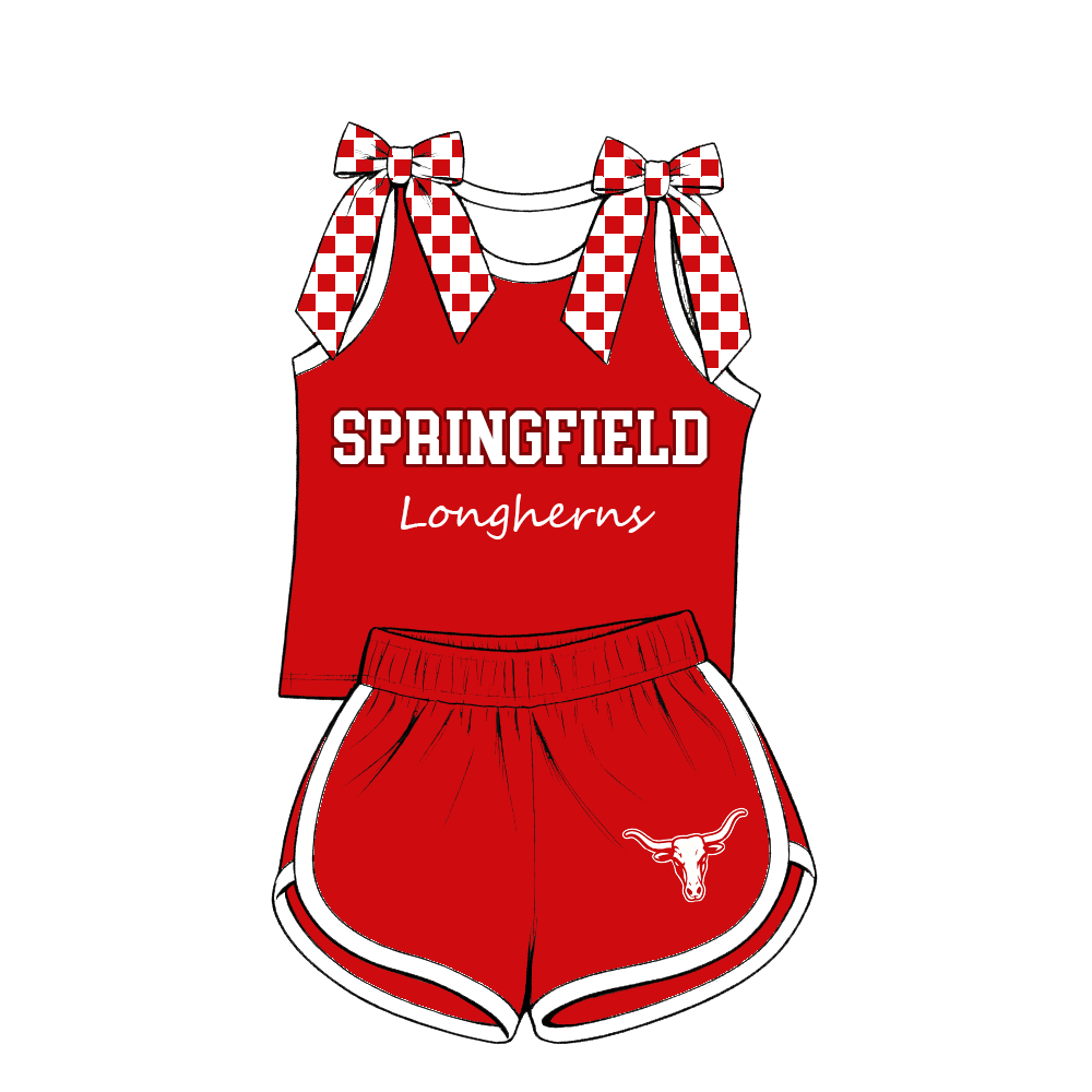 custom moq 5 mix size MSD070707 Baby Girls Checked Bow Sleeveless Tank Top Checked Elastic Waist Shorts Set