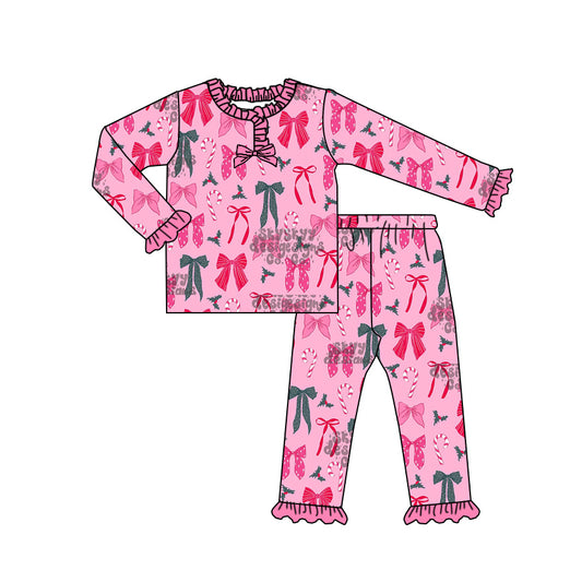25.8.29 custom each style moq 5eta 4-6week Sibling Sisters Christmas bow baby girl clothes long sleeve pants sets and romper match family design