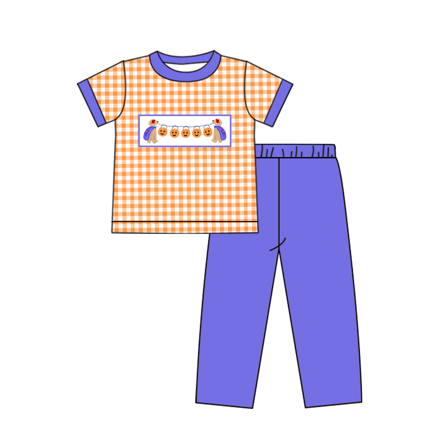5.18custom each style moq 5eta 4-5week Sibling Sister Halloween pumpkin print green stripe stripe girls and boys outfits and baby romper match family design