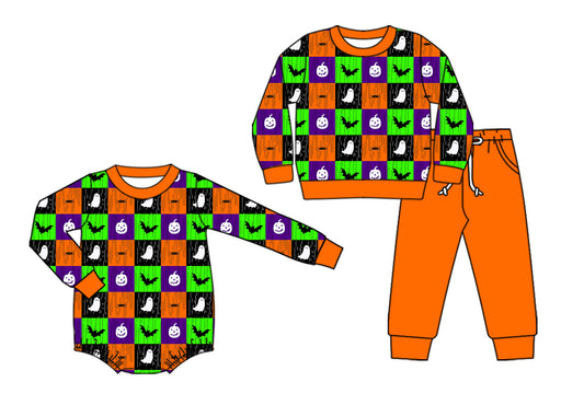 25.7.16 custom each style moq 5eta 4-6week Sibling Sister ghost bat baby boy long sleeve pants sets and rompers match family design