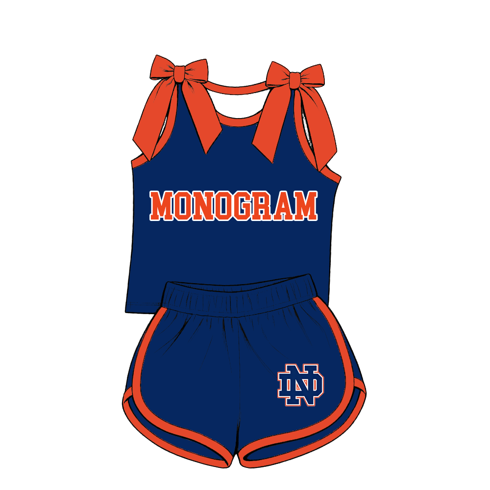 custom moq 5 mix size MSD071107 Baby Girls Bow Sleeveless Tank Top Shorts Team Outfit
