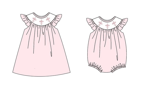 25.12.20 custom each style moq 5 eta 6-8week Sibling Sister easter baby short sleeve romper and dress match design