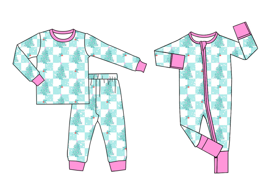25.5.29 custom each style moq 5eta 4-6week Sibling Sisters Christmas trees baby girl long sleeve pants sets and rompers match family design