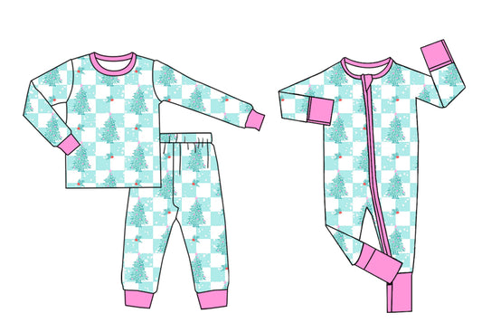25.5.29 custom each style moq 5eta 4-6week Sibling Sisters Christmas trees baby girl long sleeve pants sets and rompers match family design