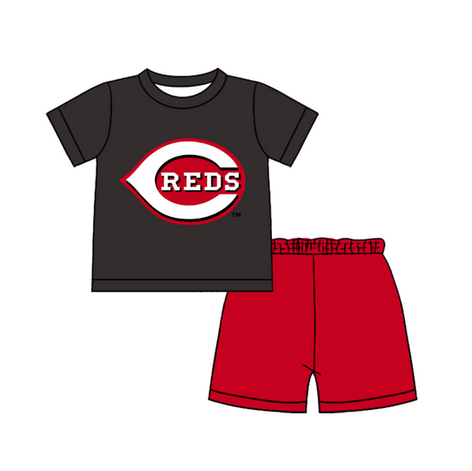 Custom moq 5 mix size milk silk summer teams Baby Boy's black Short-Sleeved O-Neck Top And solid color Shorts Set