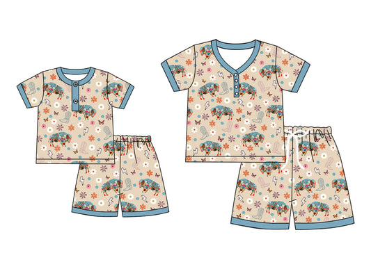 4.26 custom each style moq 5eta 4-6week Sibling Sister boots short sleeve shorts sets and adult sets match design