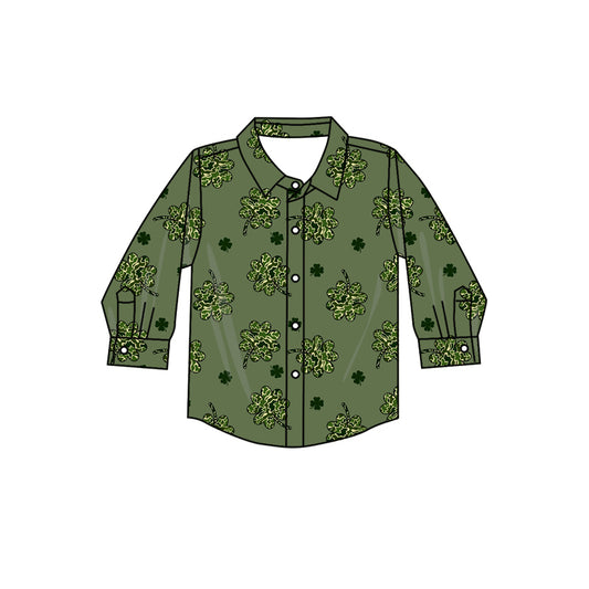 10.16 custom each style moq 5 eta 4-6week baby boys clothes lucky green button long sleeve top