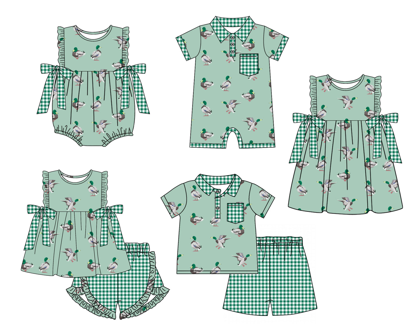 11.14 custom each style moq 5eta 4-6week Sibling Sister duck baby girl short sleeve shorts sets and sets 2 and girls romper and boy romper and dress match design