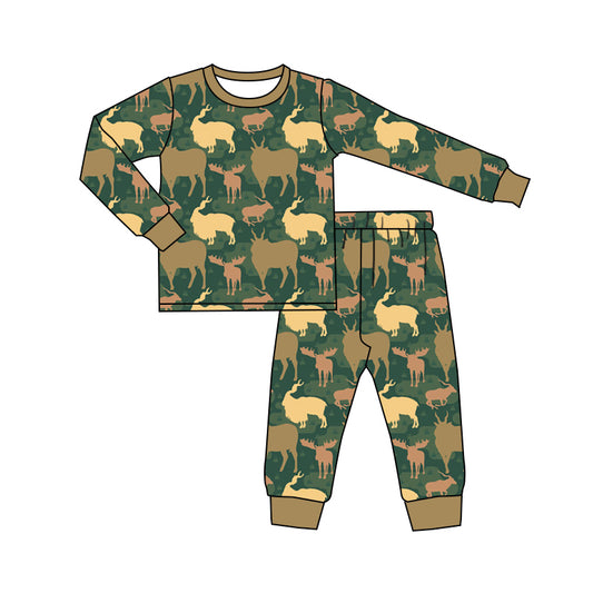 8.8 custom each style moq 5eta 4-6week Sibling Sister deer green baby boys sets and rompers match family design