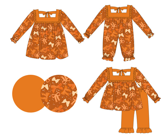 25.6.5 custom each style moq 5eta 4-6week Sibling Sisters bow baby girl long sleeve pants sets and dress and rompers match family design