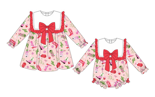 25.10.2 custom each style moq 8 eta 6-8week Sibling Sisters boot love baby girl long sleeve dress and rompers match family design