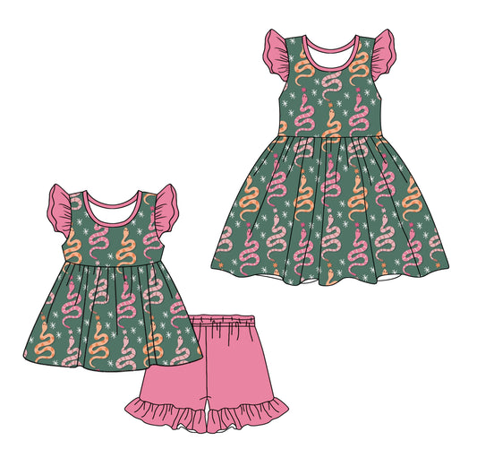 12.28 custom each style moq 5eta 4-6week Sibling Sister baby girl short sleeve shorts sets and dresses match design