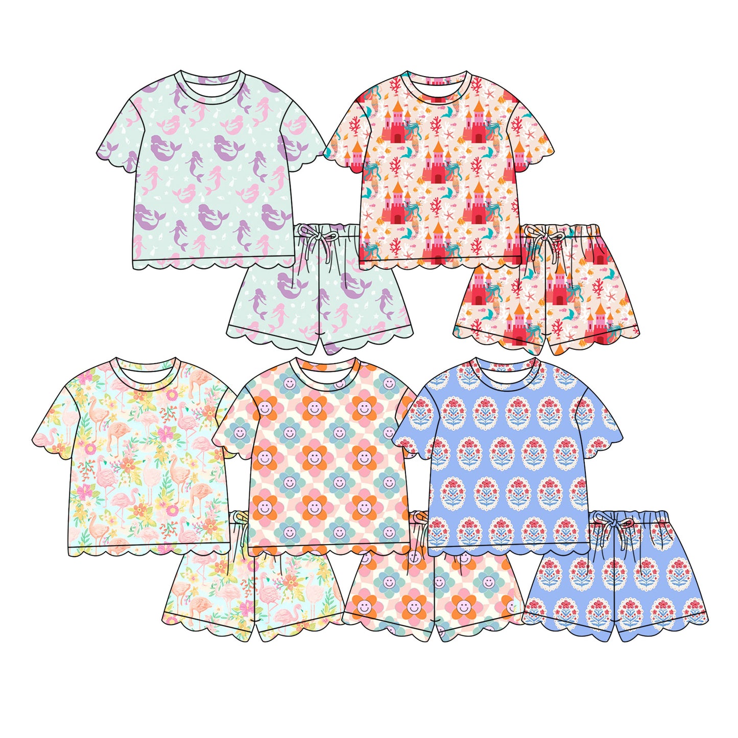 Custom moq 5 mix size Sibling Baby Girl's Floral Print Short-Sleeved Top And Shorts Set Cute And Comfortable Outfit for Little Ones