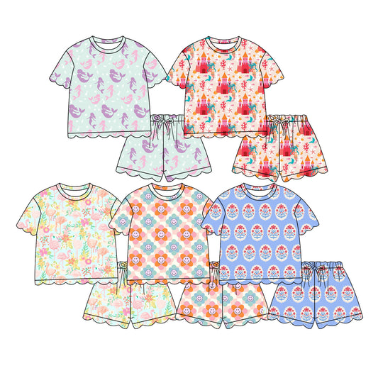 Custom moq 5 mix size Sibling Baby Girl's Floral Print Short-Sleeved Top And Shorts Set Cute And Comfortable Outfit for Little Ones