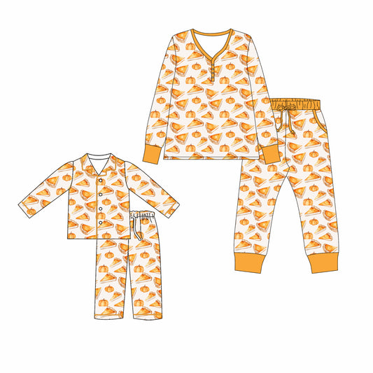 25.5.13 custom each style moq 5eta 4-6week Sibling Sister cake pumpkin long sleeve pants sets and adult sets match design