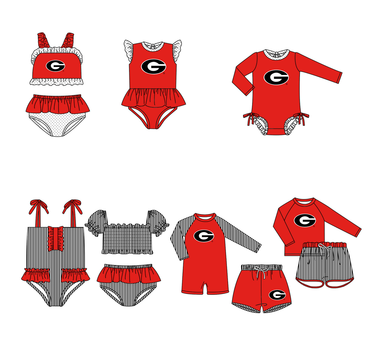 Custom moq 5 mix size milk silk summer teams baby girl boys clothes Red Two-Piece Swimsuit Set One Piece Swimsuits boy swim trunks