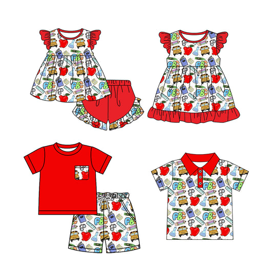 3.18 custom each style moq 5eta 4-6week Sibling Sister baby girls short sleeve set and set 2 and dress and top match design