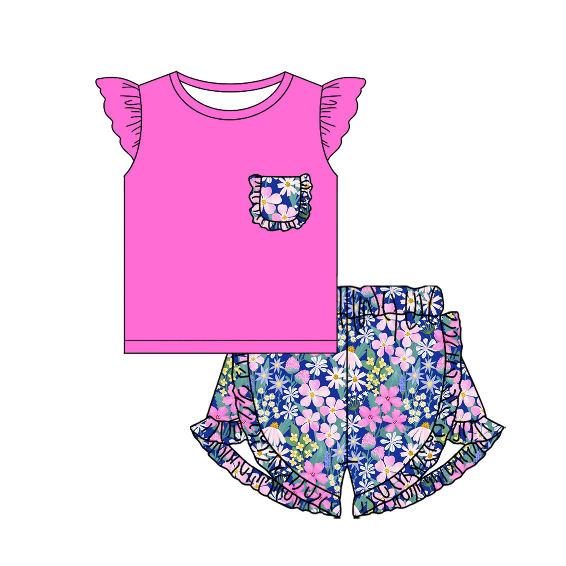 25.10.31 custom each style moq 5 eta 6-8week Sibling Sisters floral baby girl clothes short sleeve shorts sets 6 match family design