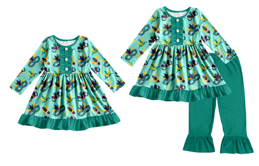 25.9.5 custom each style moq 5eta 4-6week Sibling Sisters mardi gras baby girl long sleeve pants sets and dress match family design