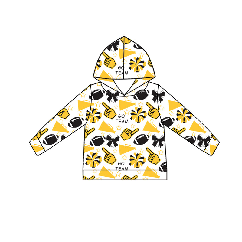 Custom moq 5 each style summer teams baby girls clothes team yellow hooded long sleeve tops and short sleeve top and dress and shorts-25.6.12