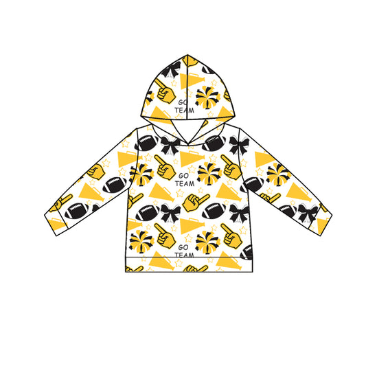 Custom moq 5 each style summer teams baby girls clothes team yellow hooded long sleeve tops and short sleeve top and dress and shorts-25.6.12