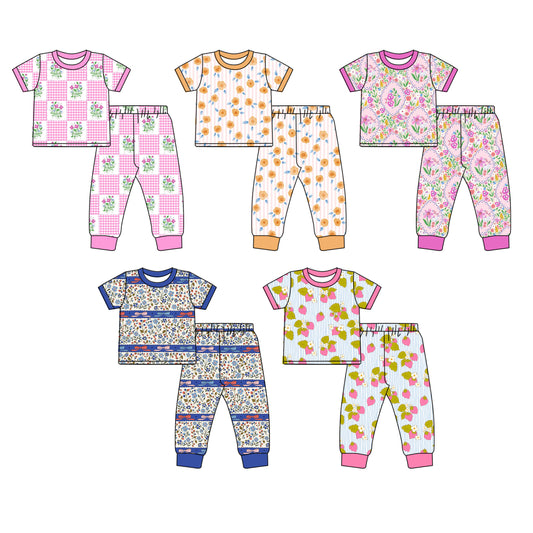 25.10.10 custom each style moq 5 eta 6-8week Sibling Sisters floral baby girl short sleeve pants sets 5 match family design