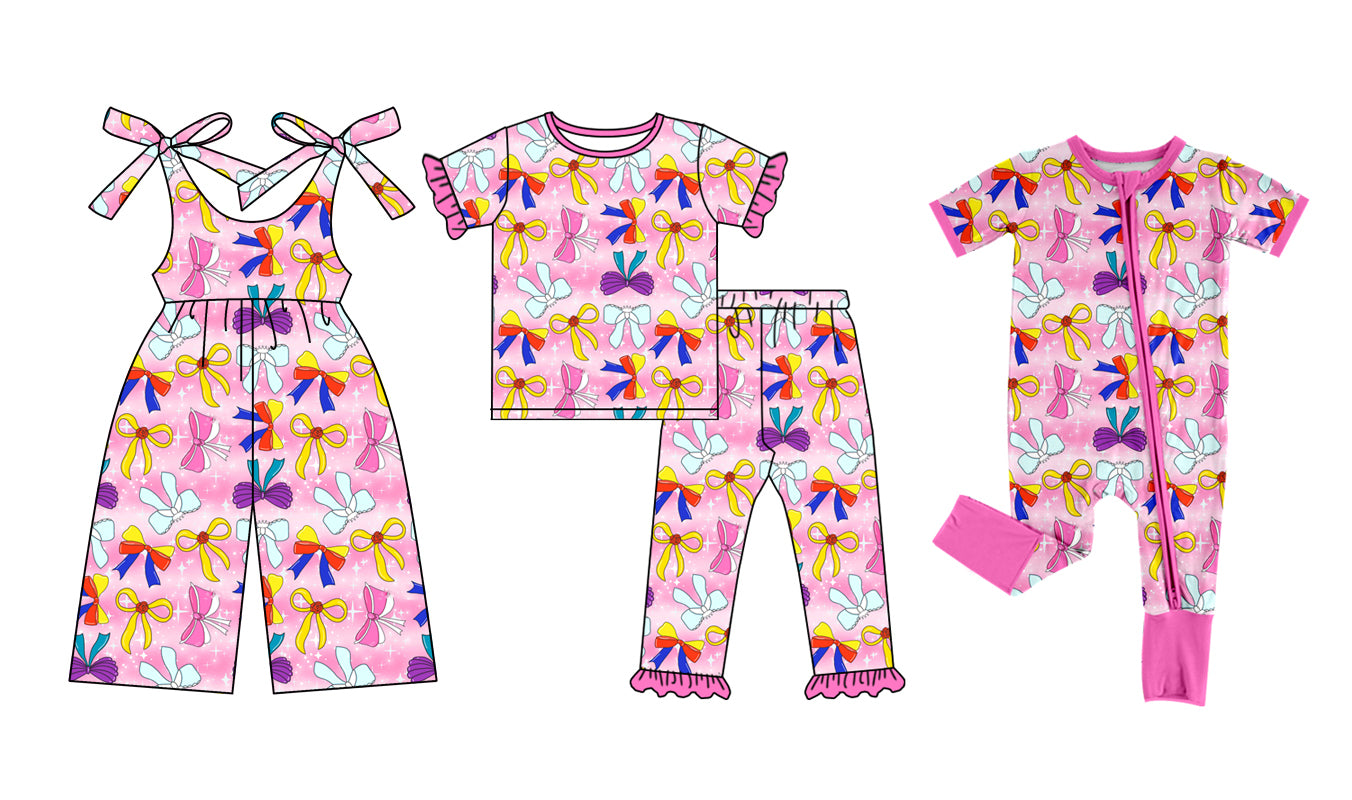 12.26 custom each style moq 5eta 4-6week Sibling Sister bow baby girl sets and boy rompers and jumpsuit match family design