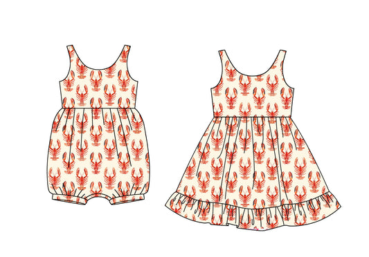 3.11 custom each style moq 5eta 4-6week Sibling Sister lobster baby girl short sleeve dress and rompers match family design