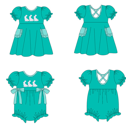25.10.15 custom each style moq 5 eta 6-8week Sibling Sisters bunny baby girl short sleeve dress and romper match family design