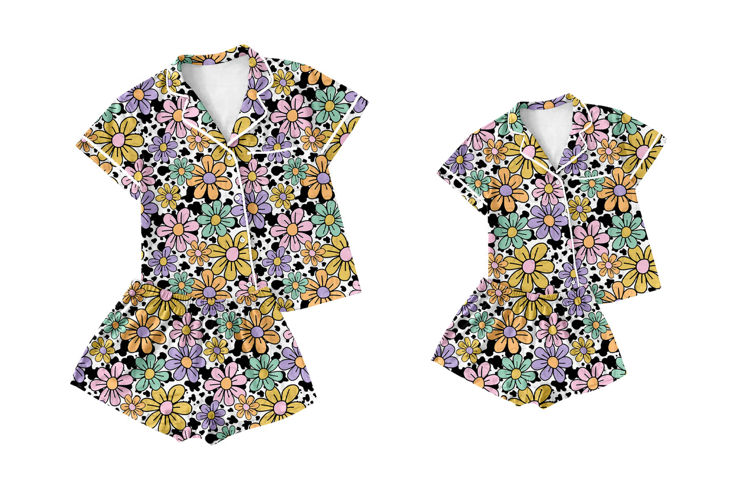 12.21 custom each style moq 5eta 4-6week Sibling Sister floral short sleeve shorts sets and adult sets match design