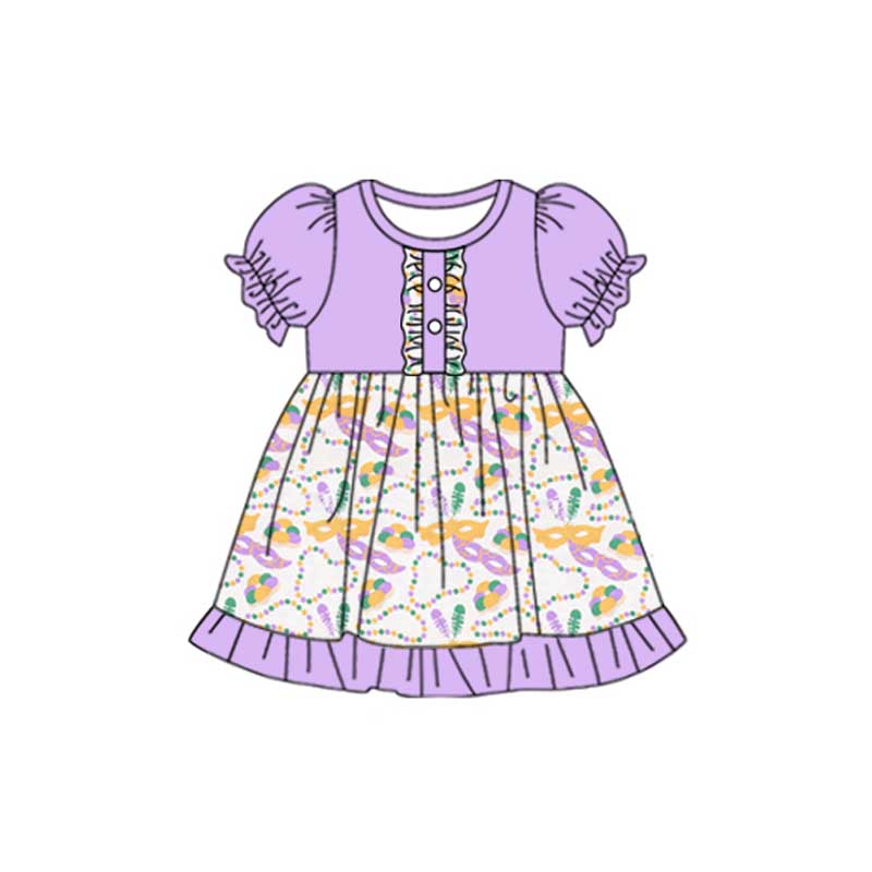 11.1 custom each style moq 5eta 4-6week Sibling Sister mardi gras purple baby girl sets and dress and rompers match family design