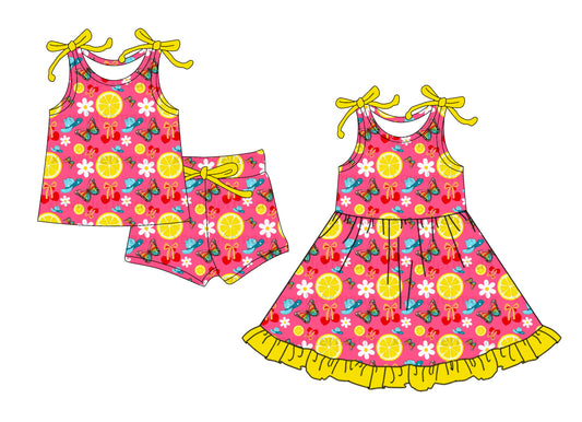 4.21 custom each style moq 5eta 4-6week Sibling Sister hat floral bow baby girl short sleeve shorts sets and dresses match design
