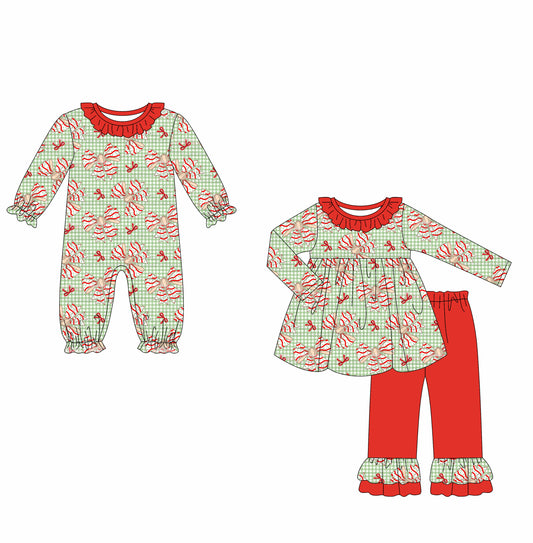 25.6.11 custom each style moq 5eta 4-6week Sibling Sisters Christmas bow baby girl long sleeve pants sets and rompers match family design