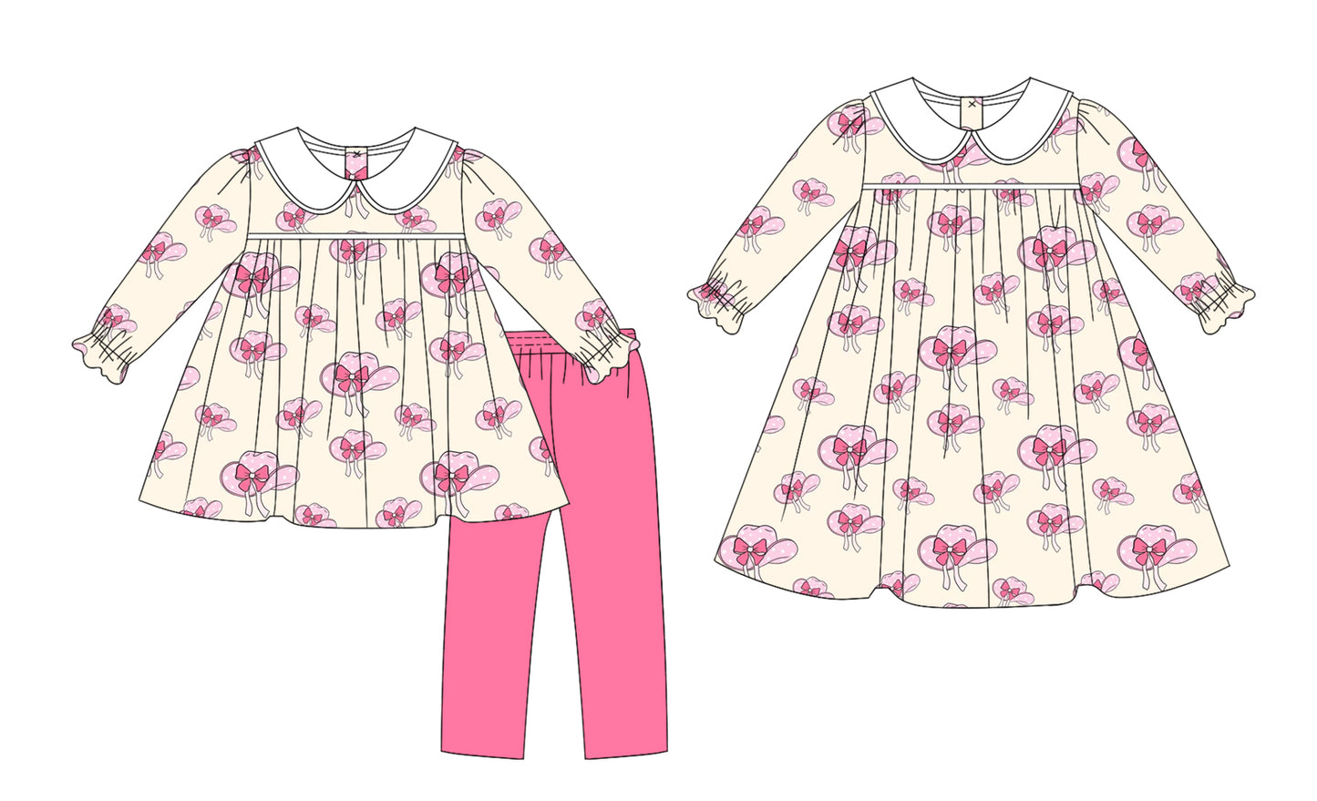 25.7.11 custom each style moq 5eta 4-6week Sibling Sisters hat bow baby girl long sleeve pants sets and dress match family design