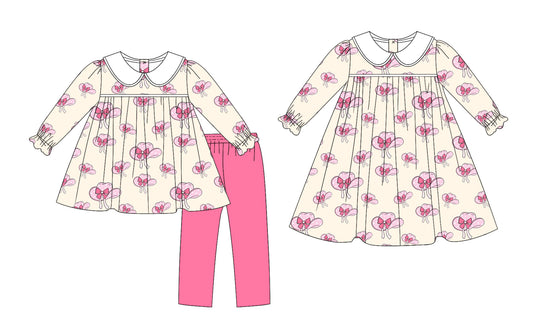 25.7.11 custom each style moq 5eta 4-6week Sibling Sisters hat bow baby girl long sleeve pants sets and dress match family design